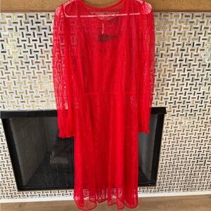 Banana Republic Vibrant Red Long Sleeve Lace Dress